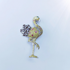 Crane Brooch In 925 Sterling Silver