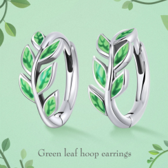 7 Packs Spring Green Leaves 925 Sterling Silver Delicate Petite Enamel Leaf Hoop Earrings