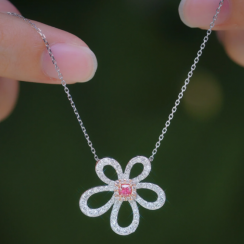   Wholesale 25 Pcs Pink Diamond Flower Pendant Necklace